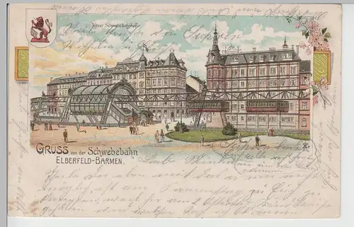 (76658) AK Gruss von der Schwebebahn Elberfeld-Barmen, Litho 1901