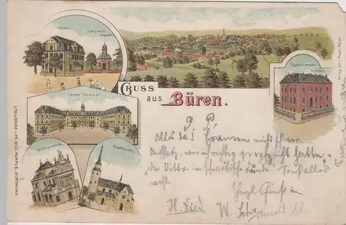 (72722) AK Gruss aus Büren, Mehrbild Litho 1899
