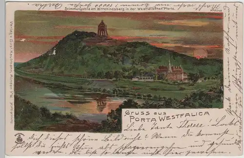 (71966) Künstler AK Gruss aus Porta Westfalica, Stimmungsbild am Wittekindsberg