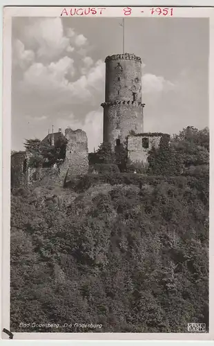 (65589) Foto AK Bad Godesberg, Ruine Godesburg am Rhein, 1951