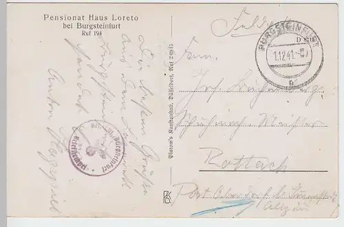 (54559) AK Burgsteinfurt, Pensionat Haus Loreto, Feldpost 1941