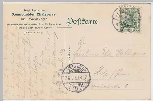 (54318) AK Remscheid, Eschbachtalsperre, 1905