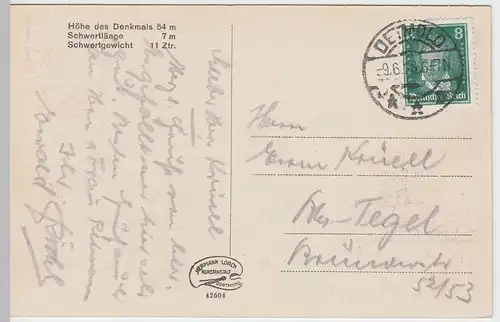 (48702) AK Hiddesen, Detmold, Hermannsdenkmal, Teutoburger Wald 1928