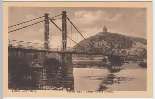 (46594) AK Porta Westfalica, Kettenbrücke u. Kaiser Wilhelm-Denkmal, vor 1945