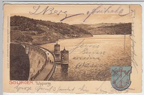 (43274) AK Solingen, Sengbachtalsperre, Litho um 1900, gelaufen 1910