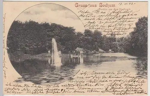 (32509) AK Gruss aus Bochum, Parthie aus dem Stadtpark, 1902