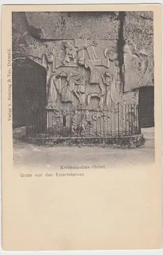 (16864) AK Horn-Bad Meinberg, Gruß v.d. Externsteinen, Kreuzabn. Christi, vor 19