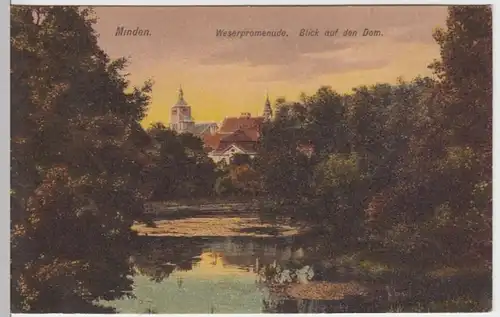 (12698) AK Minden, Westfalen, Weserpromenade, Dom 1930