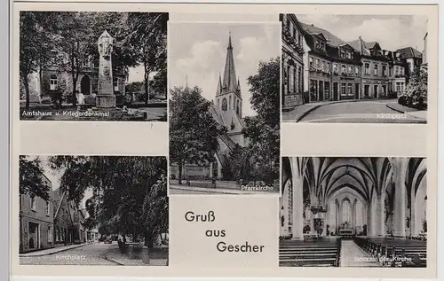 (114534) AK Gescher, Amtshaus, Kriegerdenkmal, Kirche, nach 1945