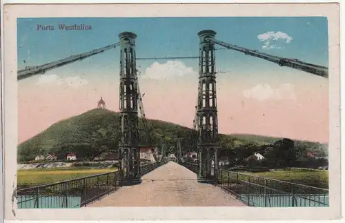 (114258) AK Porta Westfalica, Blick über die Brücke 1927