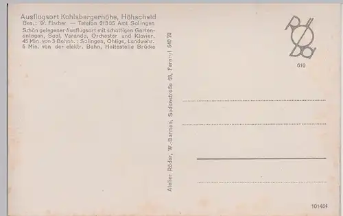 (113394) AK Höhscheid, Solingen, Ausflugsort Kohlsbergerhöhe, Garten, vor 1945