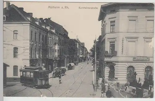 (112952) AK Mülheim a. Rhein, Buchheimerstraße m. Straßenbahn um 1910