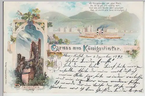 (112851) AK Gruss aus Königswinter, Drachenfels, Litho 1898