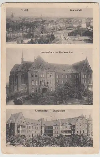 (112822) AK Werl, Totale, Krankenhaus Vorder- u. Rückansicht 1918