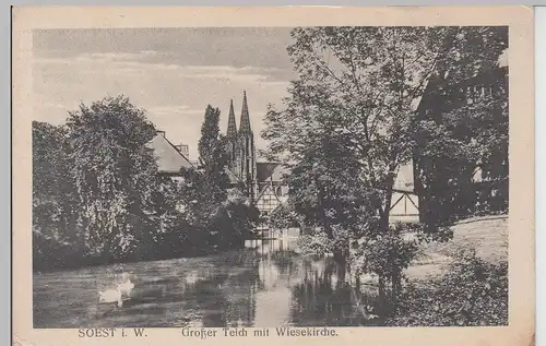 (112667) AK Soest, Westfalen, Großer Teich, Wiesenkirche, Feldpost 1916