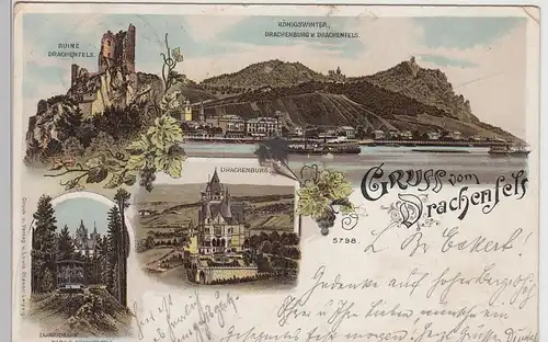 (112546) AK Gruß vom Drachenfels, Zahnradbahn, Königswinter, bis um 1905