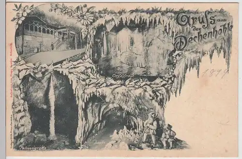 (112183) AK Gruß aus der Dechenhöhle, Iserlohn, Orgelgrotte, Bahnhof 1899