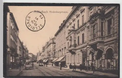 (111487) AK M. Gladbach, Mönchengladbach, Hindenburgstraße, Straßenbahn, Geschäf