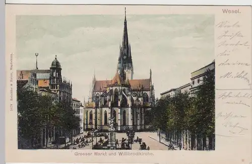 (109834) AK Wesel, Großer Markt, Willibrodikirche, Willibrordi Dom 1904