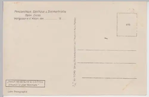 (109396) Foto AK Würgassen, Weser, Gastwirtschaft Pensionshaus Heinrich Evens, v