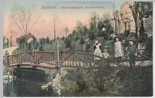 (108392) AK Bochum, Stadtpark, Grotten Partie, Kinder an Brücke, Feldpost 1915