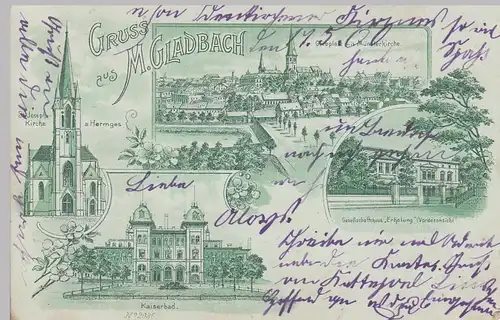 (106383) AK Gruss aus Mönchengladbach, Mehrbild Litho 1900