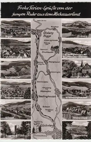 (104962) Foto AK Hochsauerland, Entlang der Ruhr, Mehrbildkarte 1950er