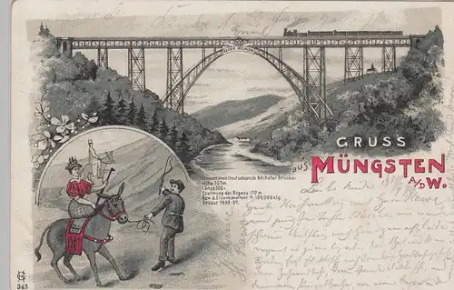 (104637) AK Gruss aus Müngsten a.d. W., Kaiser Wilhelm-Brücke, Litho 1899