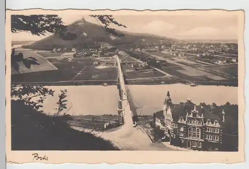 (104366) Foto AK Porta, Hotel "Großer Kurfürst", Blick über Weserbrücke, vor 194