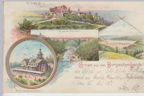 (100954) AK Gruß aus dem Bergischen Land, Schloss Kuppelstein, Schloss Burg 1897