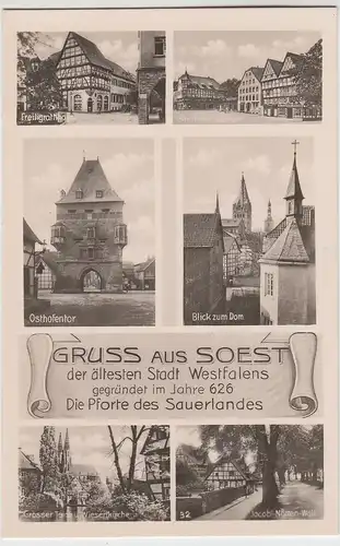 (100531) Foto AK Soest, Jacobi Nötten Wall, Wiesenkirche, Freiligrathhaus, vor 1