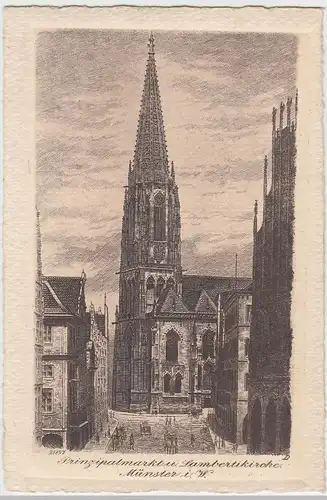 (95907) Künstler AK Münster i.W., Prinzipalmarkt u. Lambertikirche, vor 1945