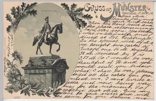 (94714) AK Gruss aus Münster i.W., Kaiserdenkmal, Litho 1898