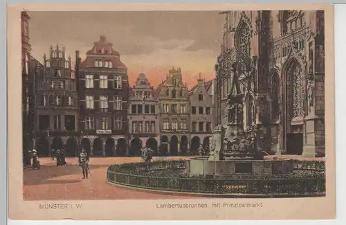 (79472) AK Münster i.W., Lambertusbrunnen mit Prinzipalmarkt, vor 1945