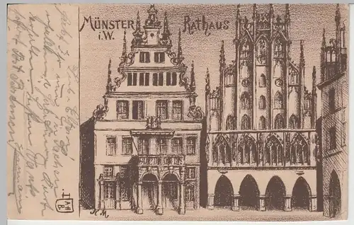 (72618) Künstler AK Münster i.W., Rathaus 1904