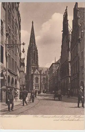 (56589) AK Münster i. W., Prinzipalmarkt m. Rathaus u. Lambertikirche vor 1945