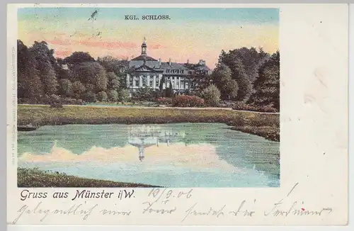 (111895) AK Gruß aus Münster, Westfalen, Schloss, Bahnpost 1906