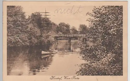 (111811) AK Handorf, Münster, Werse, Paddelboot, Brücke 1923