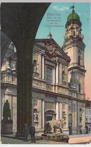 (96117) AK München, Theatinerkirche, Blick von Feldherrnhalle 1915