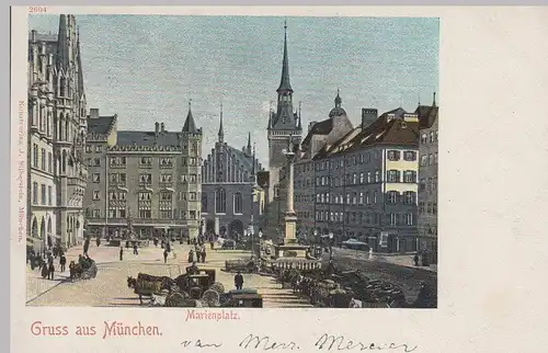 (95122) AK Gruß aus München, Marienplatz, Altes Rathaus 1902