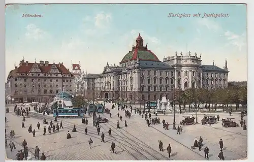 (91410) AK München, Karlsplatz, Justizpalast, Straßenbahn, vor 1945