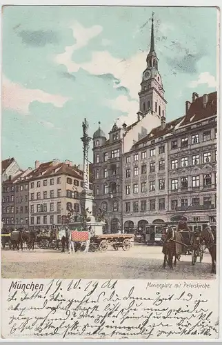 (76975) AK München, Marienplatz mit Peterskirche, 1901