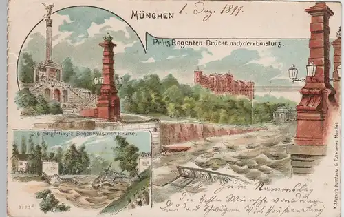 (76102) Künstler AK München, Prinzregentenbrücke nach Einsturz 1899