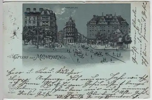 (6000) AK Gruß aus München, Karlsplatz, Mondscheinkarte 1905