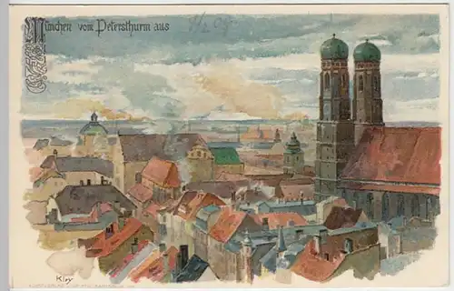 (30278) Künstler AK Kley: München, vom Petersthurm aus, 1909