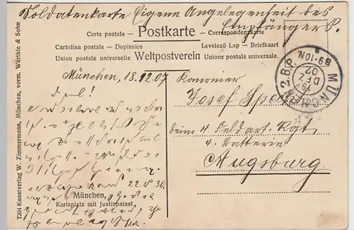 (24098) AK München, Karlsplatz, Justizpalast, Soldatenkarte 1907