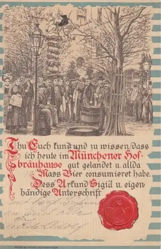 (1197) AK München, Hofbräuhaus, Spruch u. Prägesiegel 1906