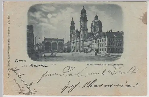 (115578) AK Gruss aus München, Theatinerkirche u. Feldherrnhalle 1898