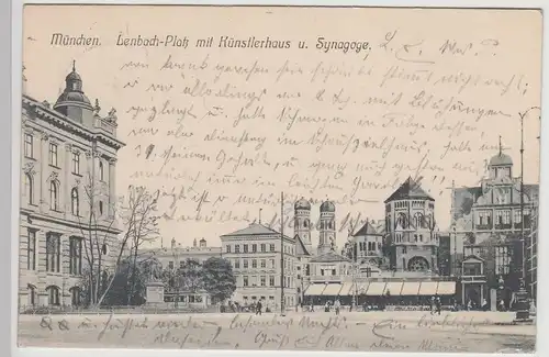 (115224) AK München, Lenbach-Platz m. Künstlerhaus u. Synagoge 1909