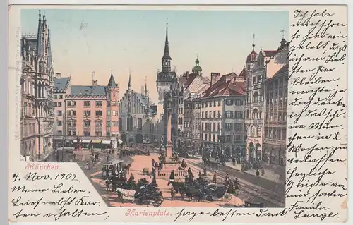 (113595) AK München, Marienplatz, Kutschen, Altes Rathaus 1902